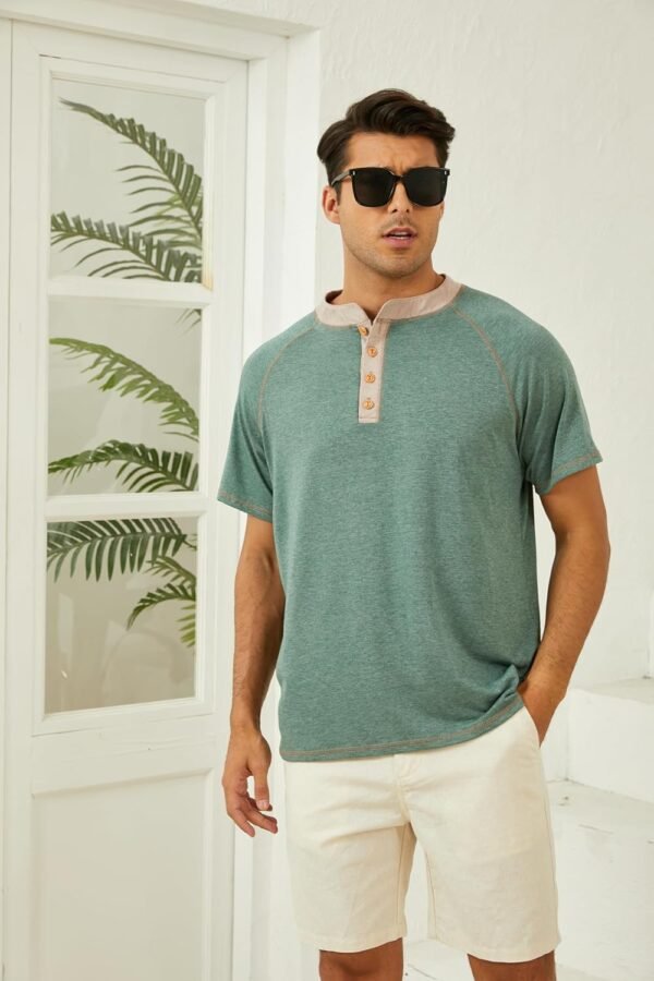 Mens Short Sleeve Henley Shirts Casual Button T-Shirts Basic...