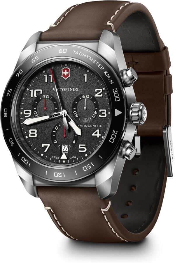 Victorinox Swiss Army Chronograph Black Dial Brown Leather S...