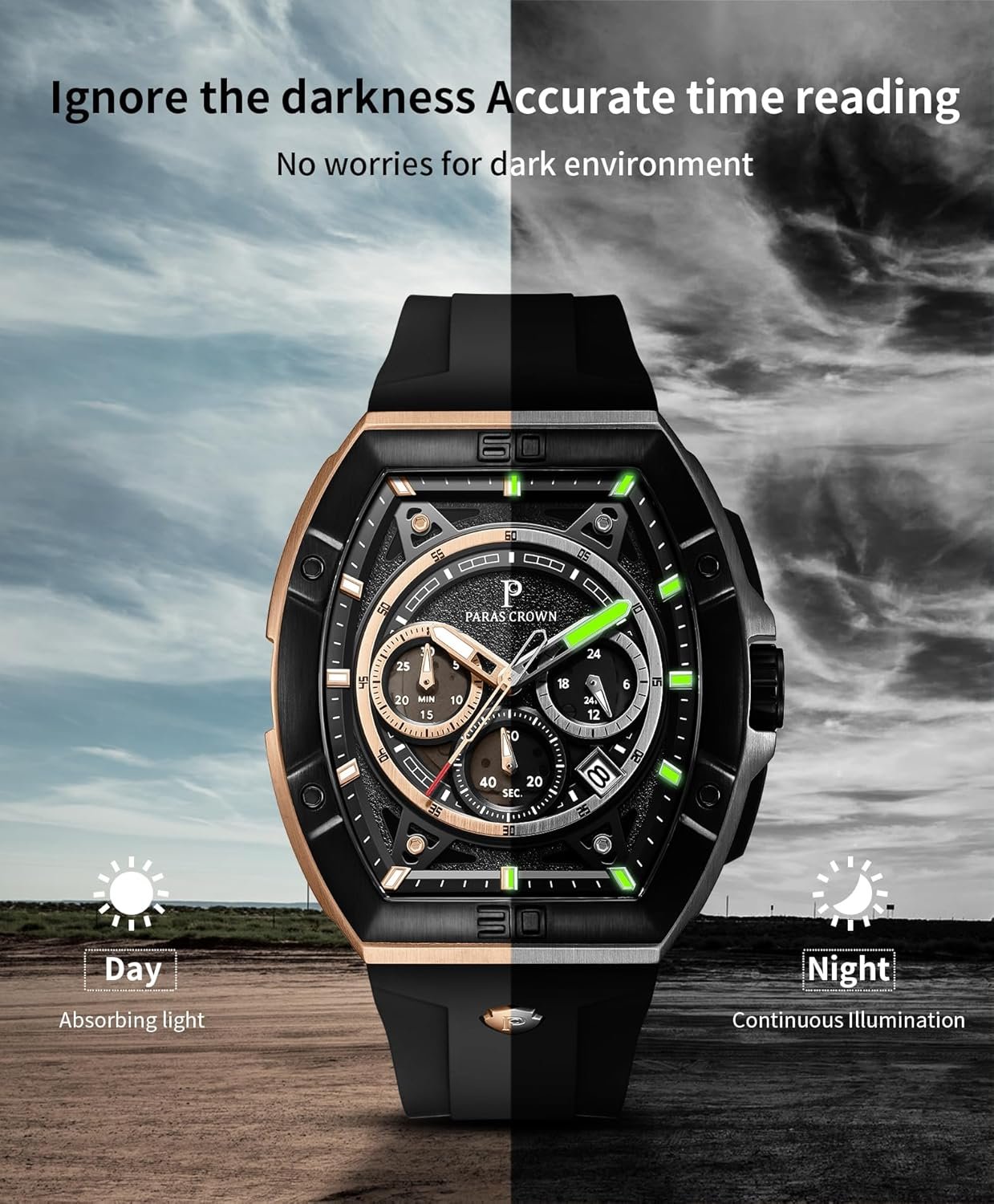 Paras Crown Watches for Men Tonneau 5ATM Waterproof Quartz L... - Image 6