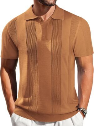 Vssjavun Mens Knit Polo Shirts Short Sleeve Textured Knitted...