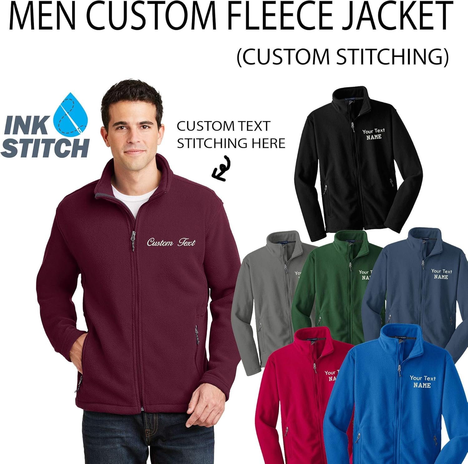INK STITCH Men Custom Text Stitching Embroidery Value Fleece... - Image 6