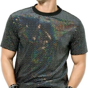 Arjen Kroos Men's Short Sleeve Luxury Sequin T-Shirts Sparkl...