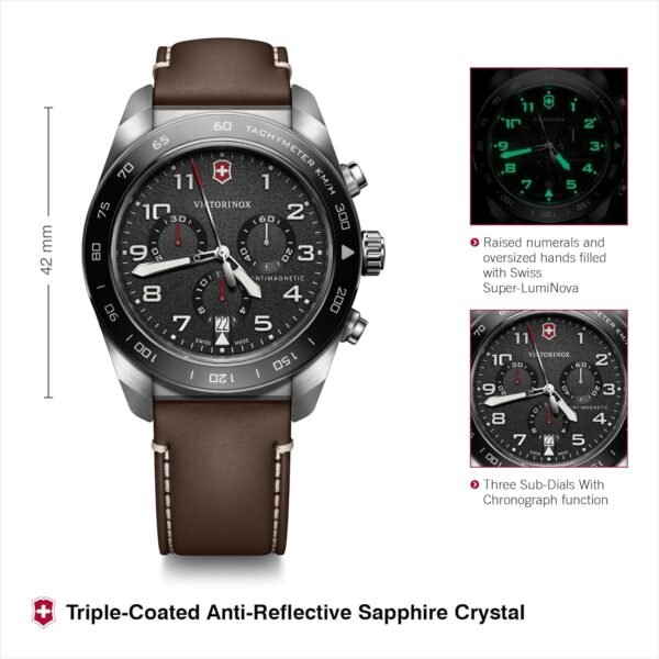 Victorinox Swiss Army Chronograph Black Dial Brown Leather S...