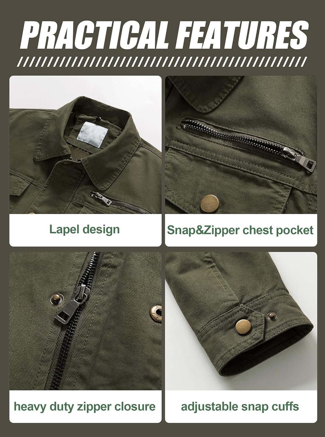 Pursky Men's Canvas Cotton Military Casual Field Jacket Oute... - Image 5