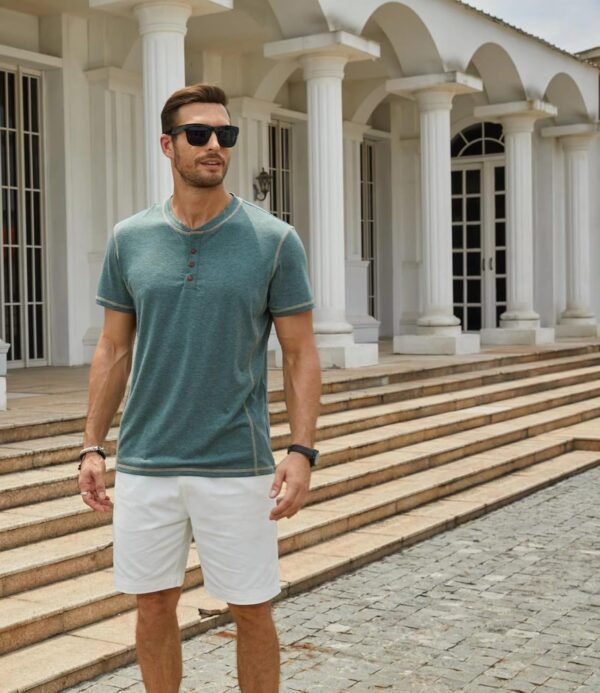 Mens Short Sleeve Henley Shirts Casual Button Tee Shirts Bas...