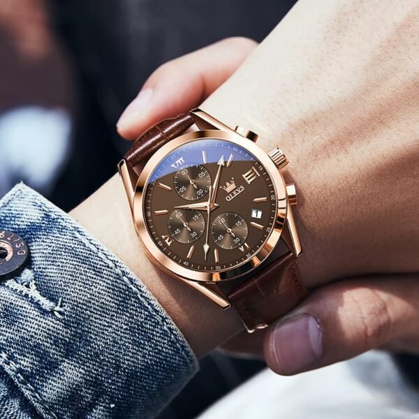 OLEVS Men's Casual Leather Watch, Big Face Chronograph Watch...