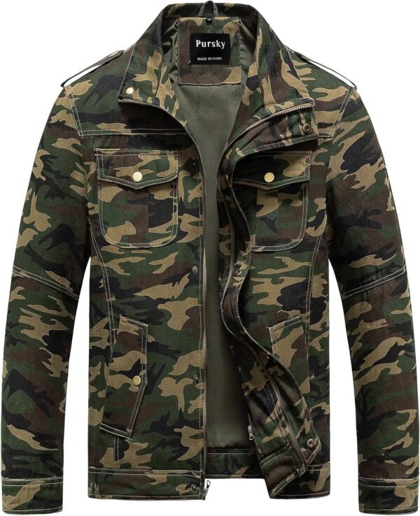 Pursky Men's Military Jacket Casual Washed Cotton Hooded Can...