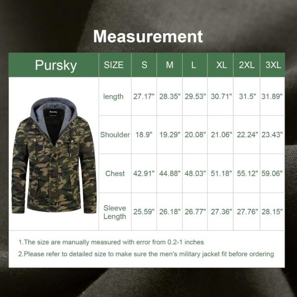 Pursky Men's Military Jacket Casual Washed Cotton Hooded Can...