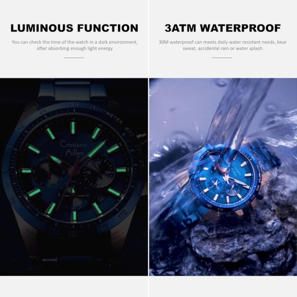 Watches for Men Stainless Steel Waterproof Analog Quartz Chr... - Image 4