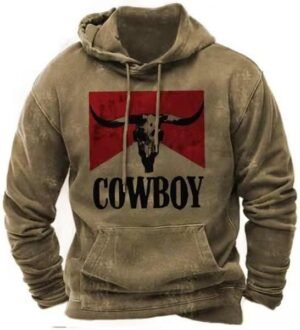 PORCLAY Cowboy Hoodie for Men Western Aztec Hooded Sweatshir...