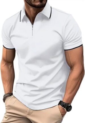 ZITY Mens Quarter Zip Polo Shirts Casual Classic Short Sleev...