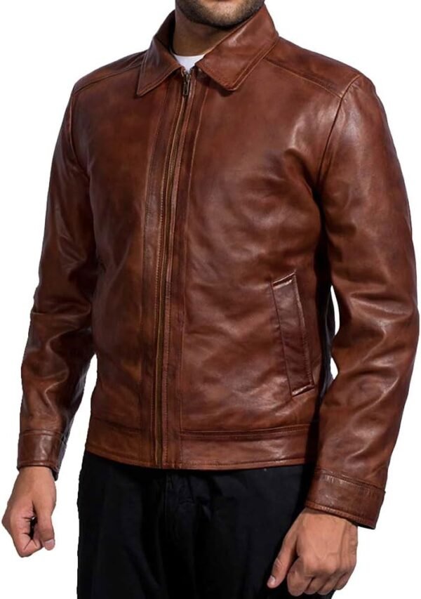 Mens Leather Jacket - Real Lambskin Classic Vintage Style Le...