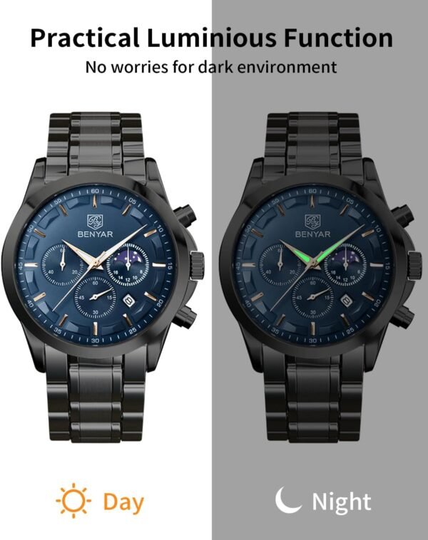 BENYAR Mens Watch Analog Quartz Movement Chronograph Stylish...