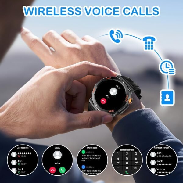 Men Military Intelligent Watch 1.46 inch HD LED Flashlight C...