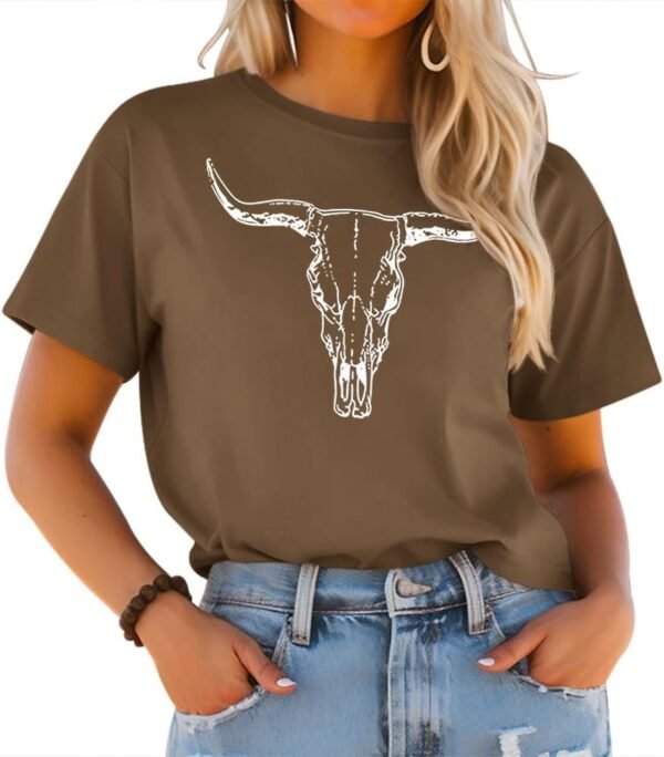 LETSEE Women's Cow Skull Western Rodeo Tops Shirt Boho Cowgi...