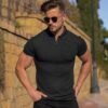 Collared Muscle Shirts for Men Ribbed Knit Slim Fit Polo Shi...
