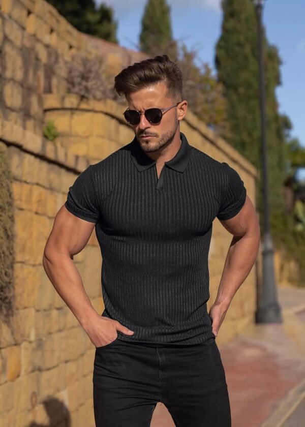 Collared Muscle Shirts for Men Ribbed Knit Slim Fit Polo Shi...