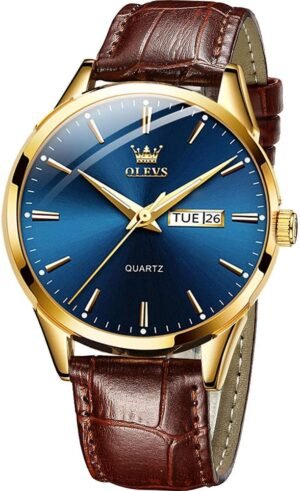OLEVS Amazon Watches,Brown Leather Watch for Men,Men Day Dat...