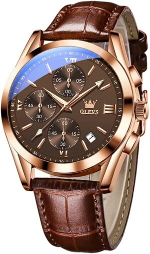 OLEVS Men's Casual Leather Watch, Big Face Chronograph Watch...