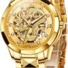 OLEVS Gold Watches for Men Luxury Automatic Dragon Skeleton ...