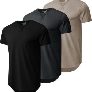 Mens 3 Pack Plain Cotton Shirts Short Sleeve Casual Crew Nec...