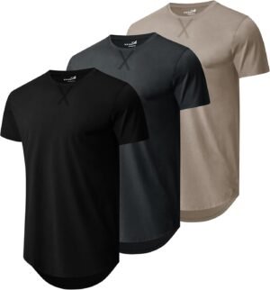 Mens 3 Pack Plain Cotton Shirts Short Sleeve Casual Crew Nec...