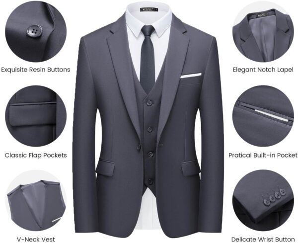 WULFUL Men’s Slim Fit Suit One Button 3-Piece Blazer Dress B...