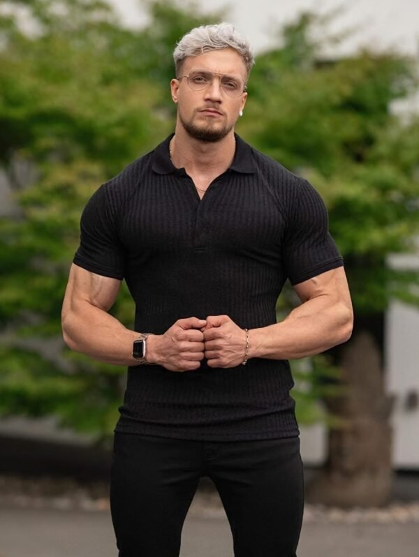 Collared Muscle Shirts for Men Ribbed Knit Slim Fit Polo Shi...