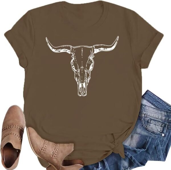 LETSEE Women's Cow Skull Western Rodeo Tops Shirt Boho Cowgi...