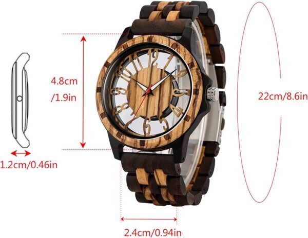 Brown Deep Black Ebony Zebra Wooden Quartz Men's Watch,Foldo...