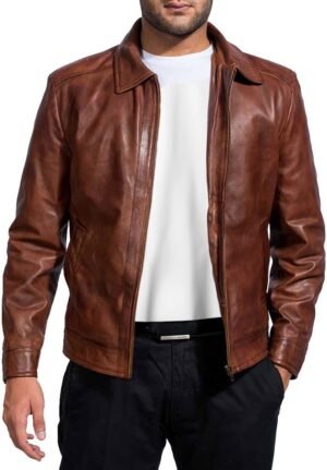 Mens Leather Jacket - Real Lambskin Classic Vintage Style Le...