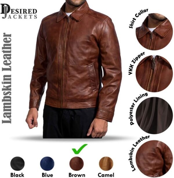 Mens Leather Jacket - Real Lambskin Classic Vintage Style Le...