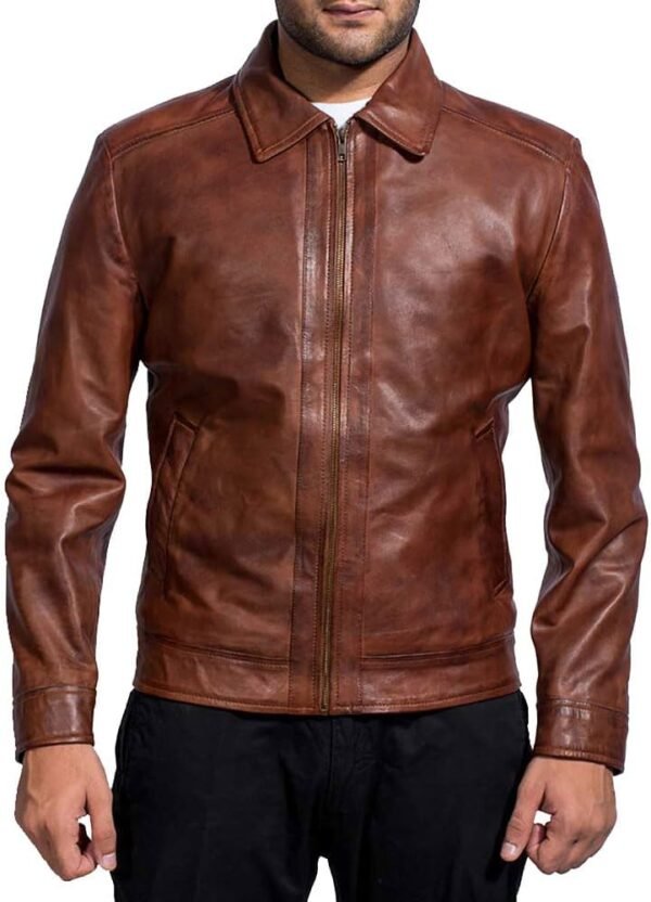 Mens Leather Jacket - Real Lambskin Classic Vintage Style Le...