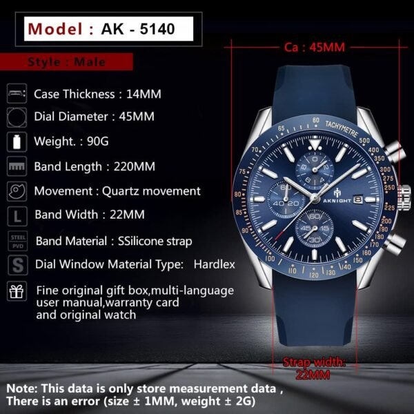 BENYAR AKNIGHT Mens Watches 45mm Big Face Waterproof Analog ...