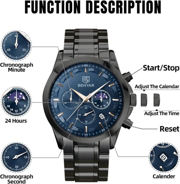BENYAR Mens Watch Analog Quartz Movement Chronograph Stylish...