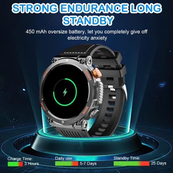 Men Military Intelligent Watch 1.46 inch HD LED Flashlight C...