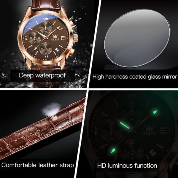 OLEVS Men's Watches Brown Leather with Date,Casual Watches f...