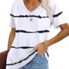 Lunivop Womens Tops Casual V Neck Short Sleeve Solid Color B...