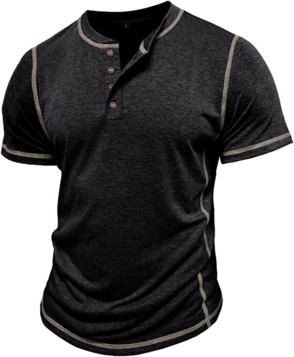 Mens Short Sleeve Shirts Casual Cotton Basic Henley Shirts S...