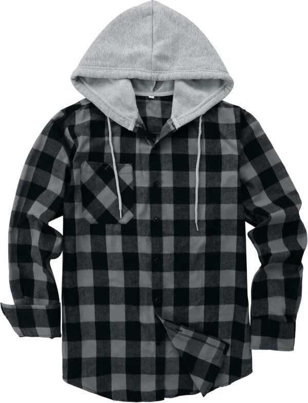 JACKETOWN Hooded Flannel Shirt for Men Plaid Shirts Long Sle...