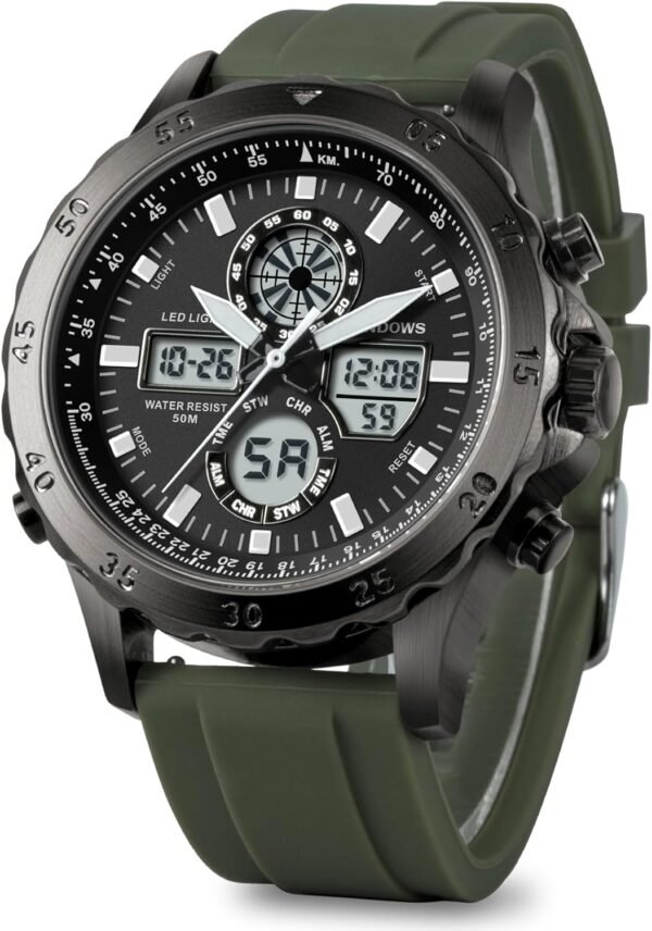 PINDOWS Watch for Men, Waterproof Big Dial Analog Digital Sp...