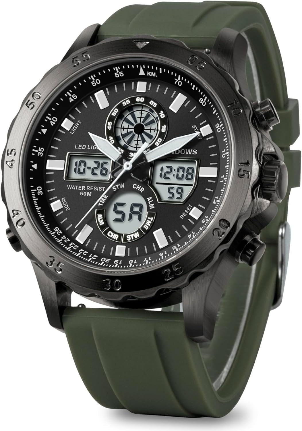 PINDOWS Watch for Men, Waterproof Big Dial Analog Digital Sp... - Image 2