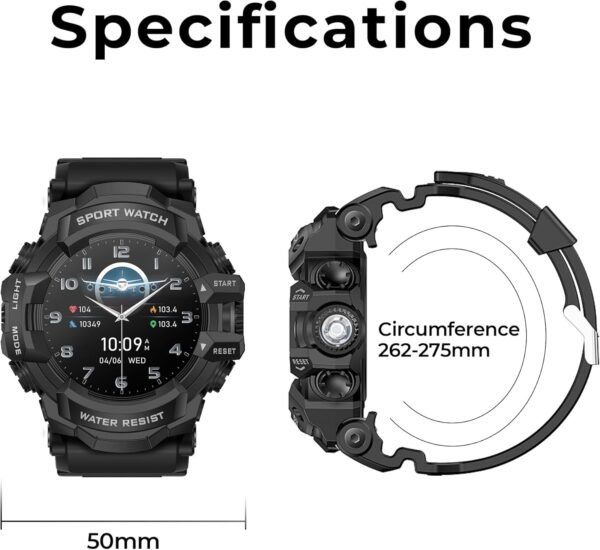 MIDDOW Military Smart Watch with Flashlight (Answer/Make Cal...