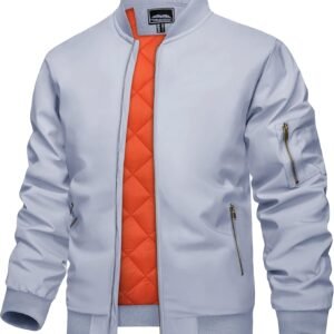 KEFITEVD Men's Jacket Casual Windproof Bomber Jackets Full Z...