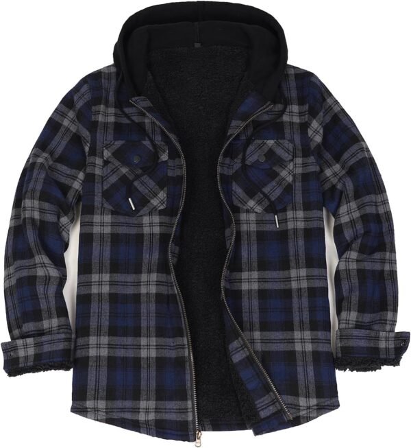 ZENTHACE Men's Sherpa Lined Full Zip Hooded Plaid Shirt Jack...
