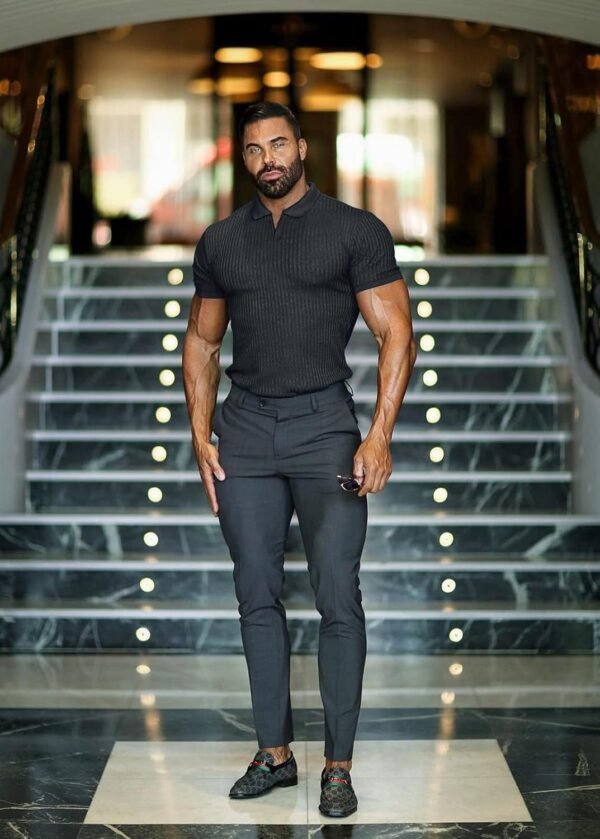 Collared Muscle Shirts for Men Ribbed Knit Slim Fit Polo Shi...