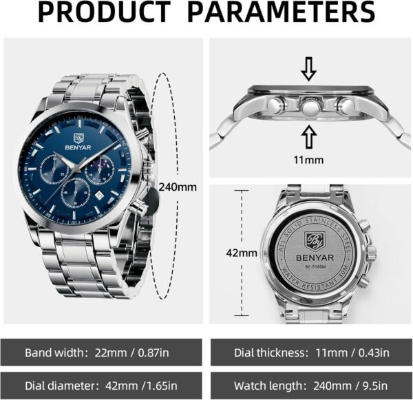 BY BENYAR Mens Watches Analog Quartz Chronograph Waterproof ...