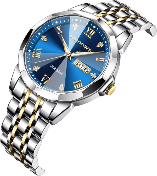 PINDOWS Watches for Men Diamond Date Calendar Quartz Watches...