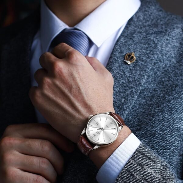 OLEVS Men Leather Watch,Mens Wrist Watches,Big Face Watches ...