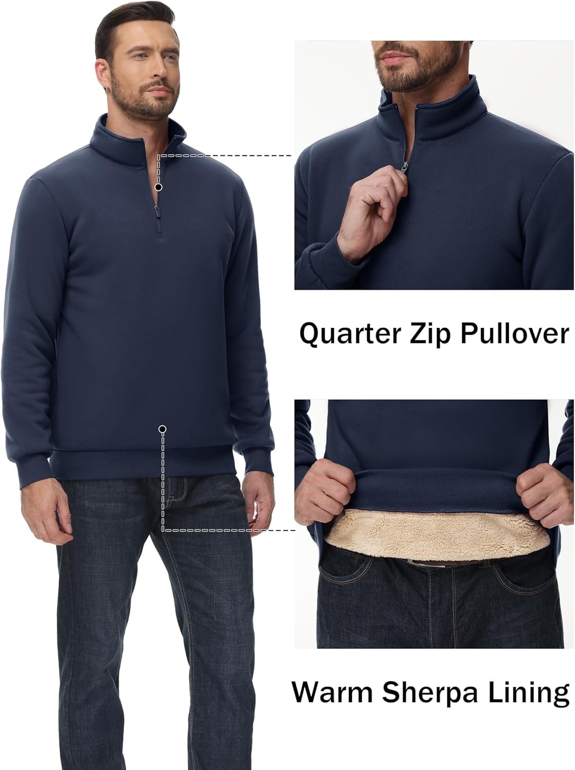 TACVASEN Men's Quarter Zip Sweatshirt Sherpa Lined Fleece Zi... - Image 5